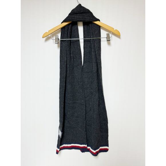 Tommy Hilfiger Mens Scarf Flag Edge Charcoal Gray Blue Red White 100% Acrylic - Picture 1 of 9